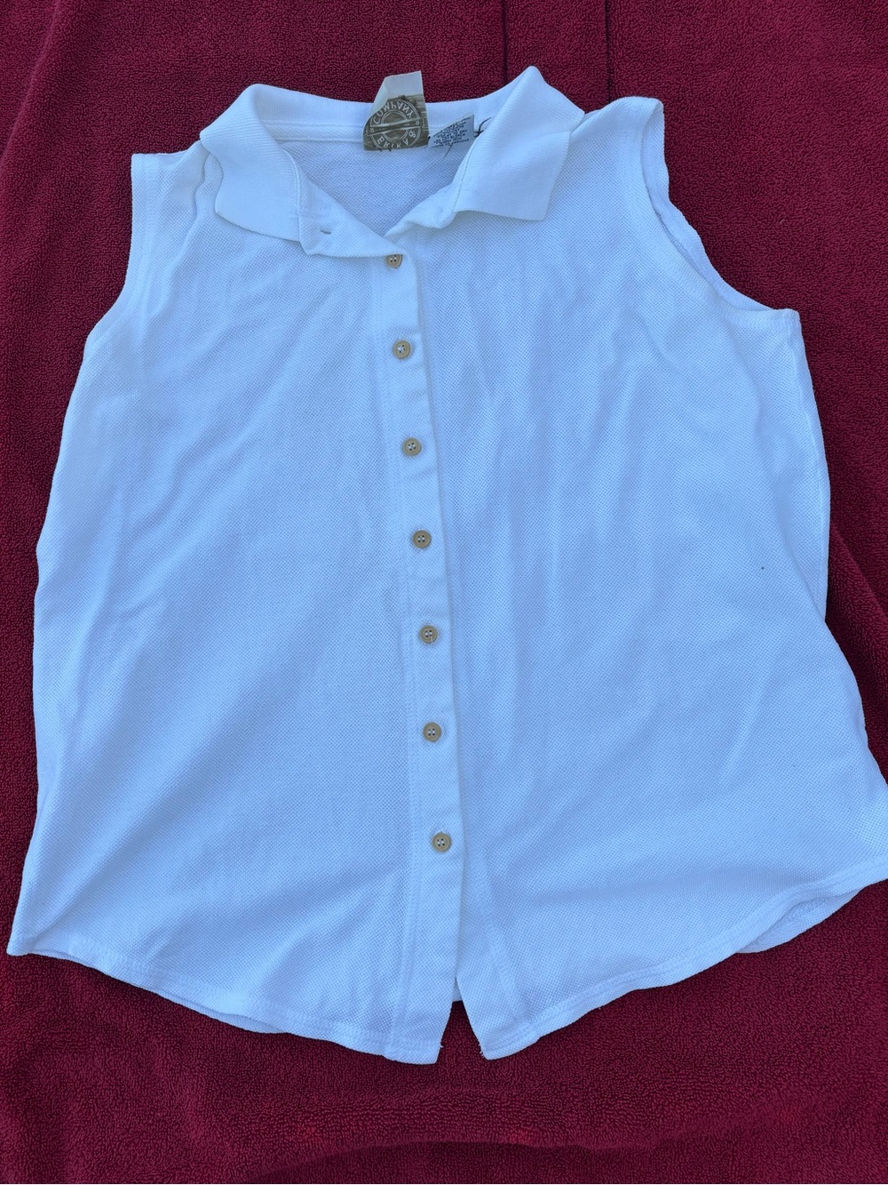 Women’s White 100% Cotton Sleeveless Button-Front Polo Tank